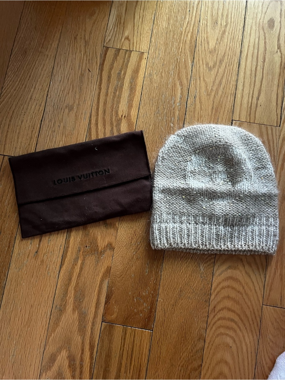 Louis Vuitton Silver-Gray Beaded Knit Hat